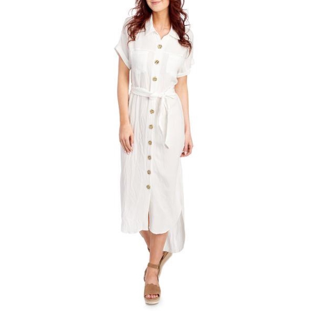 Lily Black Button Front Maxi Dress White Med